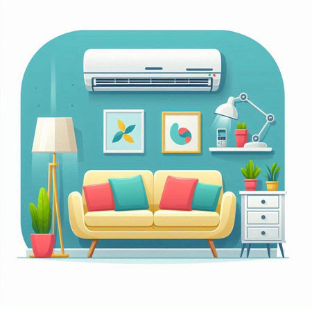 Air conditioner in flat style. Modern interior design. Vector illustrationのイラスト素材