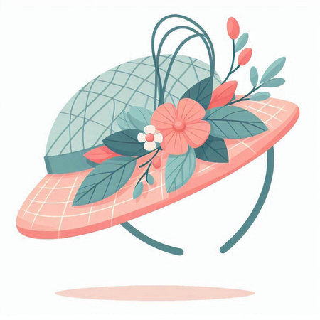 Summer hat with flowers and leaves. Vector illustration in flat style.のイラスト素材