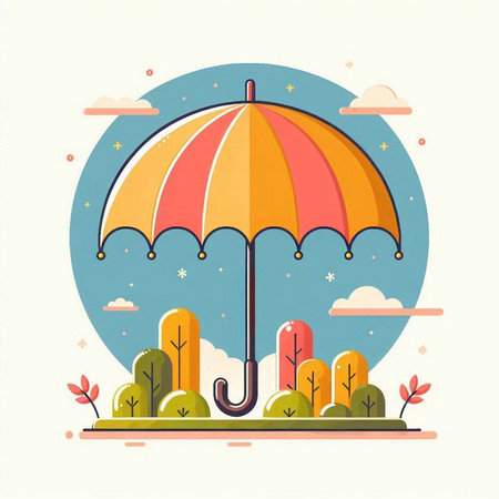 Vector illustration of an umbrella in the park. Flat design style.のイラスト素材