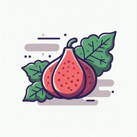 Figs with leaves. Fruit icon. Vector illustration in flat style.のイラスト素材