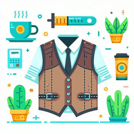 Vector illustration in flat style with men's clothing, accessories and accessories.のイラスト素材