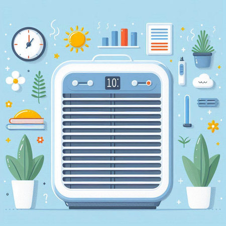 Air conditioner. Flat design. Vector illustration. Blue background.のイラスト素材