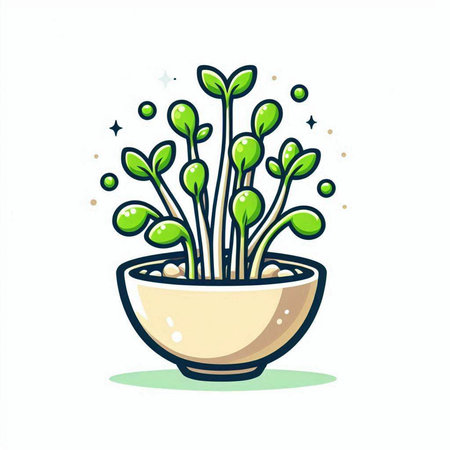 Cute green microgreens in a pot. Vector illustration.のイラスト素材