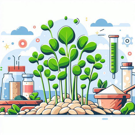 Vector illustration of green plant in the laboratory. Biotechnology concept.のイラスト素材