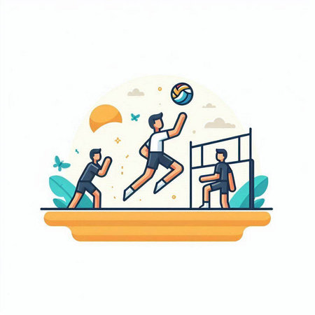 Volleyball players in action. Vector illustration in cartoon style.のイラスト素材