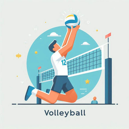 Volleyball player vector illustration. Volleyball player playing volleyball on court.のイラスト素材