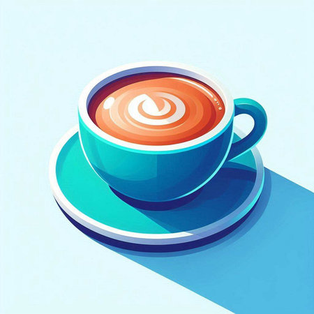 Cup of coffee with latte art on blue background. Vector illustration.のイラスト素材