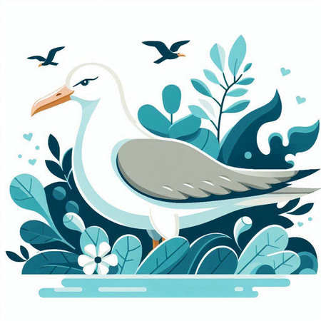 Seagull on the seashore. Vector illustration in flat style.のイラスト素材
