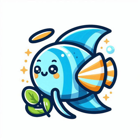Cute kawaii cartoon fish with seashell and stars. Vector illustration.のイラスト素材