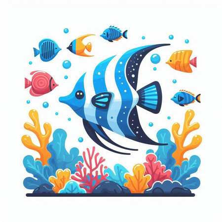 Colorful cartoon fish on white background. Underwater world vector illustration.のイラスト素材