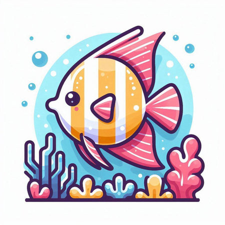 Cute cartoon fish. Colorful vector illustration on white background.のイラスト素材
