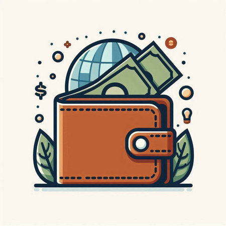 Wallet with money. Vector illustration in thin line style. EPS 10のイラスト素材