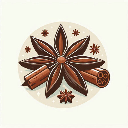 Star anise, cinnamon sticks and star anise. Vector illustration.のイラスト素材