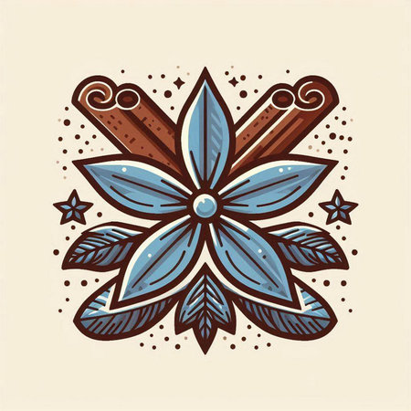 Cinnamon and star anise. Vector illustration in retro style.のイラスト素材