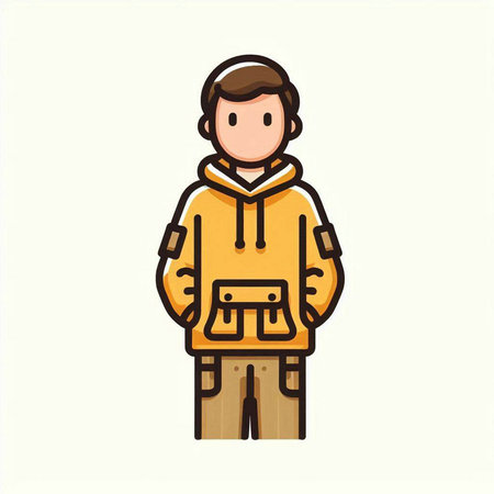 Vector illustration of a young man in a warm jacket. Cartoon style.のイラスト素材