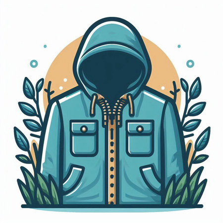 Vector illustration of a hooded jacket on a background of plants.のイラスト素材