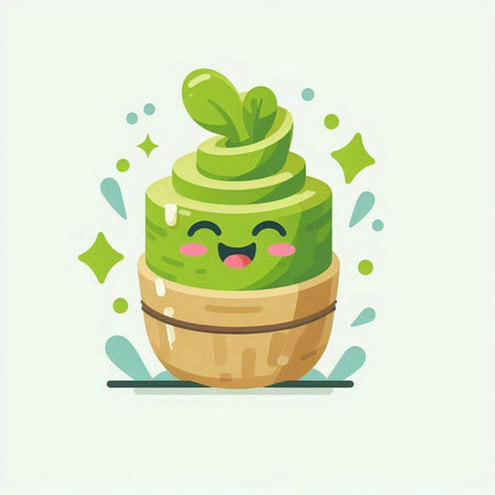 Cute kawaii green kawaii cupcake. Vector illustration.のイラスト素材
