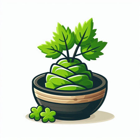 Green plant in pot isolated on white background. Vector cartoon illustration.のイラスト素材