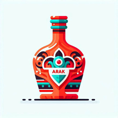 Alcoholic drink. Illustration of a bottle with a pattern on a white backgroundのイラスト素材