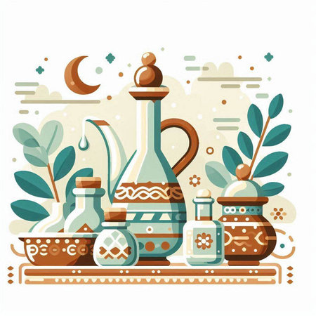 Vector illustration of a set of elements for Muslim feast of the holy month of Ramadan Kareemのイラスト素材