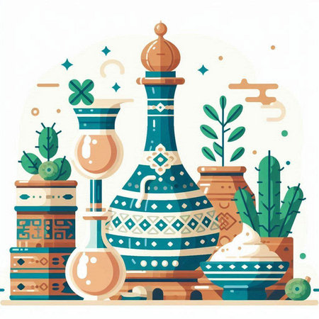 Vector illustration of traditional egyptian pottery on white background.のイラスト素材
