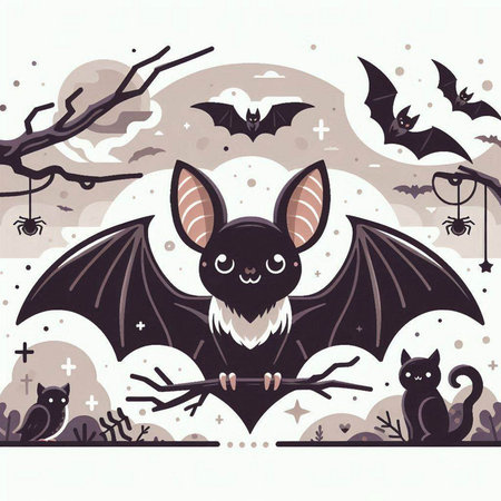 Halloween background with bats and spiders. Vector illustration. Eps10のイラスト素材