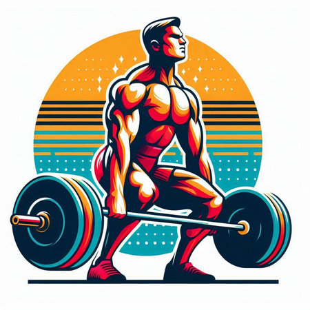 Bodybuilder with barbell. Sport and fitness background. Vector illustration.のイラスト素材