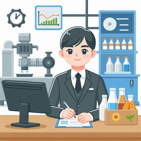 Businessman working in the office. Vector illustration in cartoon style.のイラスト素材