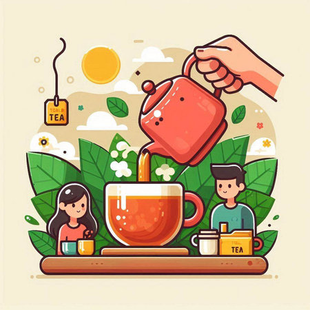 Teapot and tea ceremony. Flat style. Vector illustration.のイラスト素材