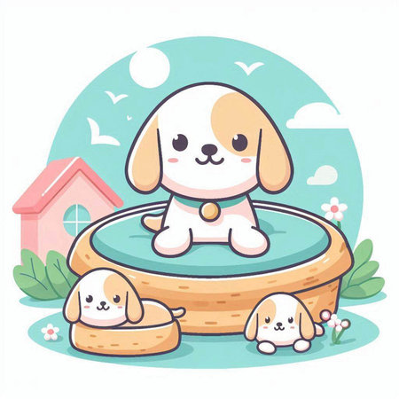Cute dog in the dog bath. Vector illustration in cartoon style.のイラスト素材