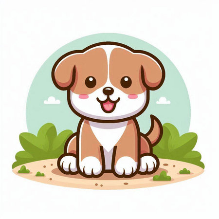 cute dog sitting on the grass and smiling vector illustration eps 10のイラスト素材