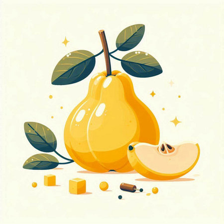 Papaya fruit with leaves and cinnamon. Vector illustration in flat styleのイラスト素材
