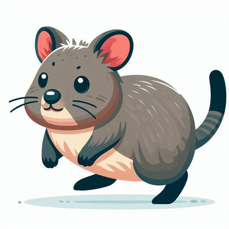 Illustration of a cute little cartoon rat on a white background.のイラスト素材