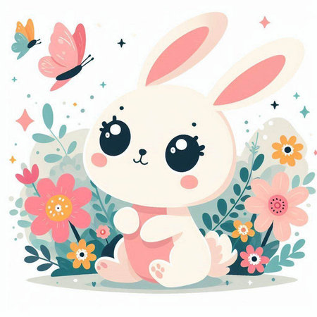 Cute cartoon bunny. Vector illustration isolated on a white background.のイラスト素材