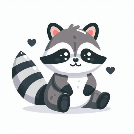 Cute raccoon with heart. Vector illustration in cartoon style.のイラスト素材