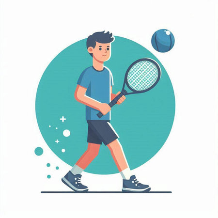 Tennis player with racket and ball. Flat style vector illustration.のイラスト素材