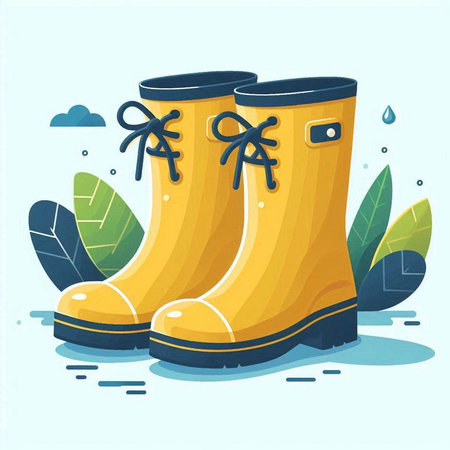 Rubber boots with rain drops. Vector illustration in flat style.のイラスト素材