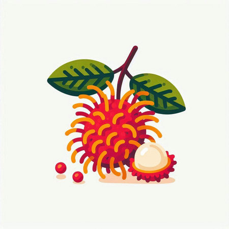 Rambutan vector illustration isolated on white background. Rambutan is a tropical fruit.のイラスト素材