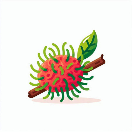 Rambutan vector illustration isolated on white background. Rambutan tropical fruit.のイラスト素材