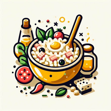 Risotto with vegetables. Vector illustration in a flat style.のイラスト素材