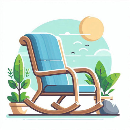 Wooden rocking chair on the beach. Vector illustration in flat styleのイラスト素材