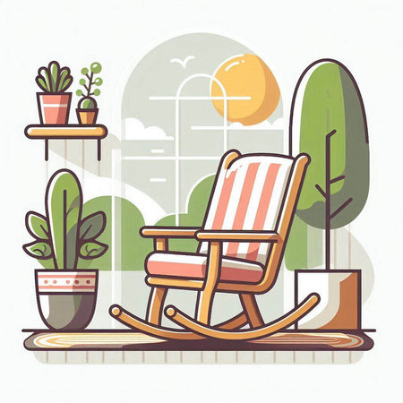 Vector illustration of rocking chair on the balcony in a flat style.のイラスト素材