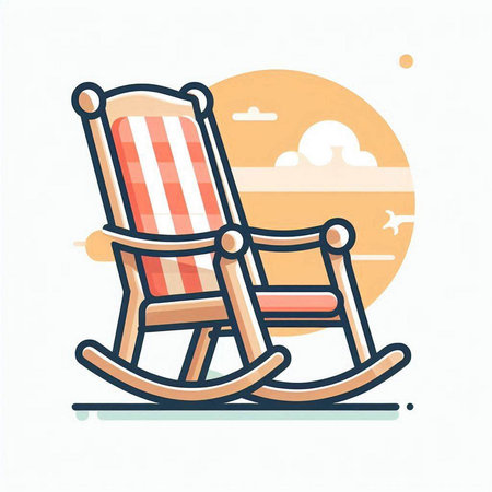 Wooden rocking chair on the beach. Vector illustration in flat styleのイラスト素材
