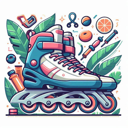 Roller skates and accessories. Vector illustration in a flat style.のイラスト素材