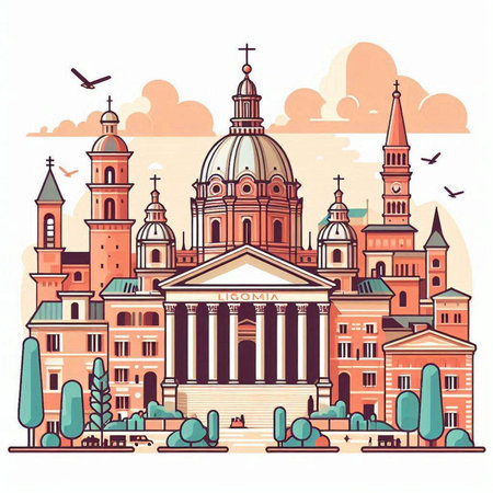 Roman catholic church in the city of Rome, Italy. Vector illustrationのイラスト素材