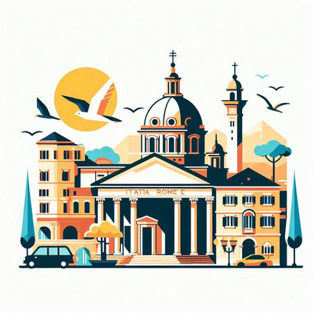 Bucharest, Romania. Cityscape with ancient buildings. Vector illustration.のイラスト素材