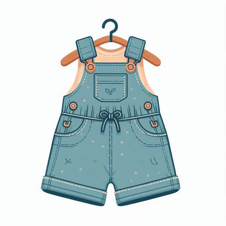 Children's denim overalls isolated on white background. Vector illustration.のイラスト素材