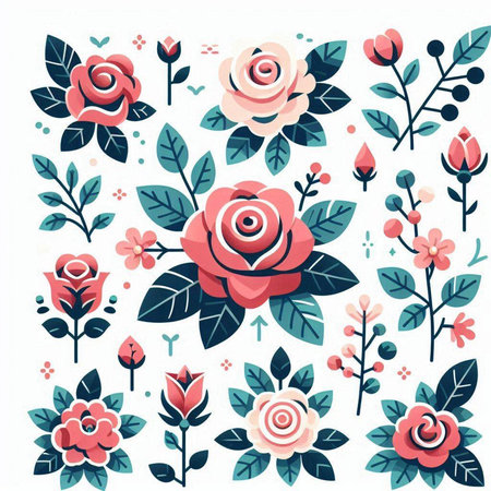 Set of floral elements for design. Vector illustration in flat style.のイラスト素材
