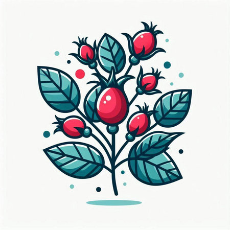 Rosehip berry with leaves. Vector illustration in cartoon style.のイラスト素材