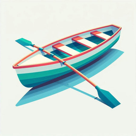 Illustration of a rowing boat in the water. Vector illustration.のイラスト素材